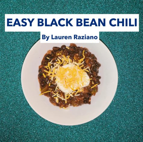Easy Black Bean Chili garnished with Sour Cream and Mexican Cheese 