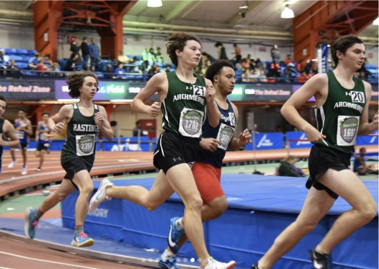 The boys indoor track team competes at the Armory in New York. Photo credit: Auks XC&TF Instagram 